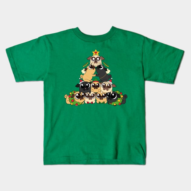 Merry Pugmas Kids T-Shirt by SaganPie